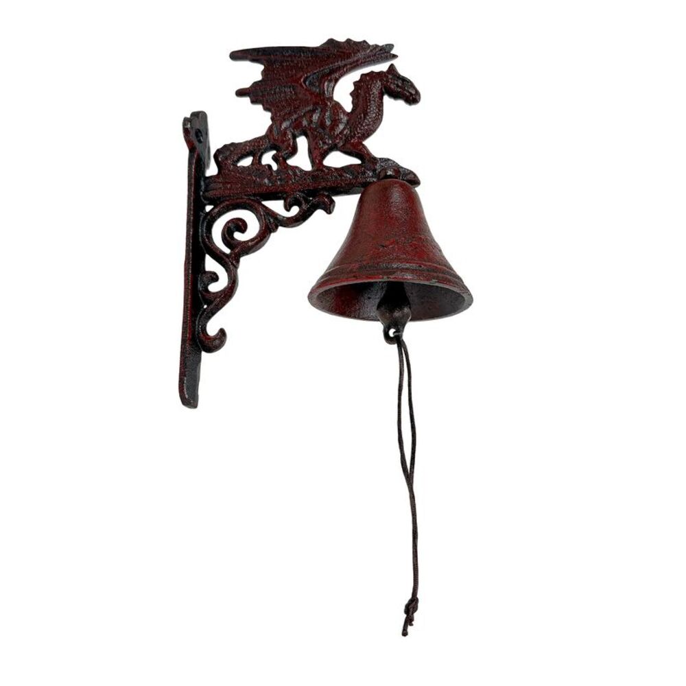 Dragon Wall Bell Cast Iron Red Rust Decorative Hanging Bell 9 X 6.5 In